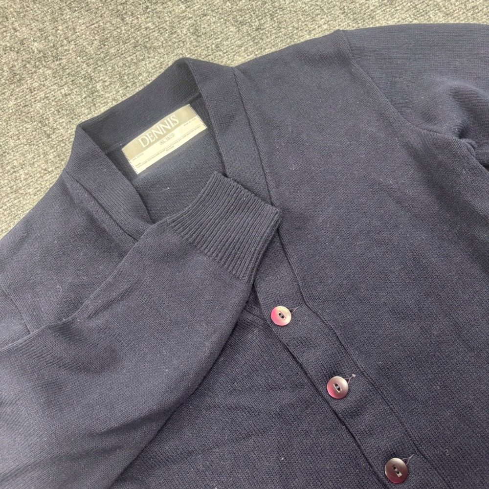 Dennis Cardigan XL 18/20 Navy Blue Shawl Collar Button Up Knit Sweater‎ Mens
